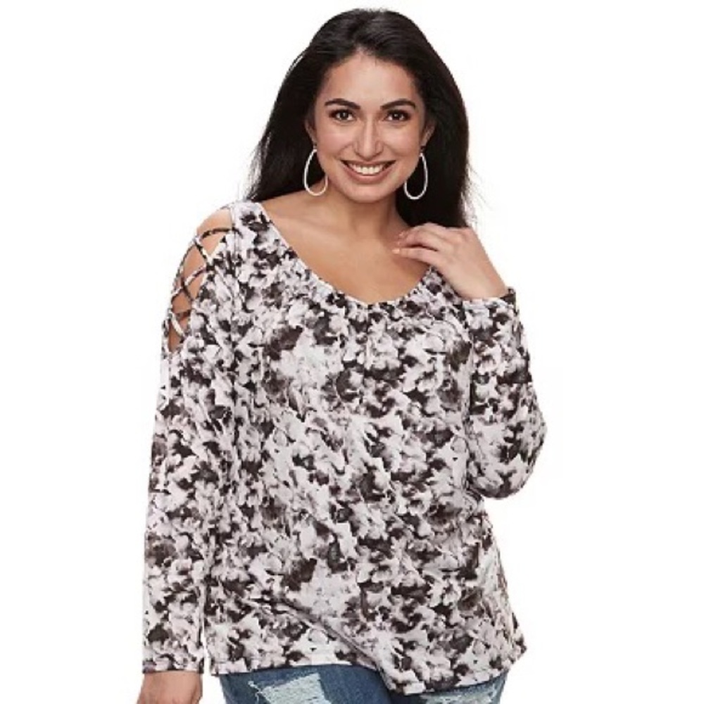 Jennifer Lopez Brushed Petals Strappy Long Sleeve Size L